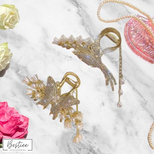 New Arrival: Bestiee 2-Pack Rhinestone Hair Claw Clips - Elegant Vintage Retro Style - Durable and Perfect Women's Gift!