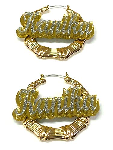 Custom Gold Bamboo Earrings - Personalized Laser Cut Design