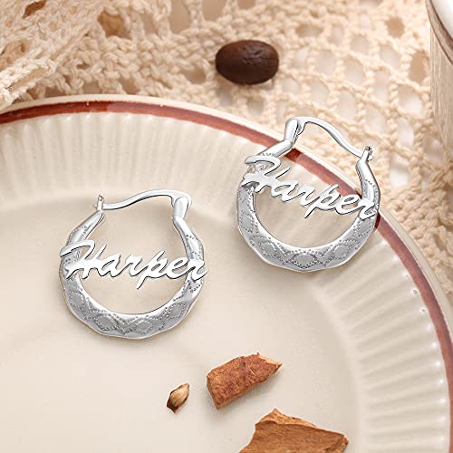 Lovejewelry Sterling Silver Personalized Hoop Earrings with Custom Name for Women